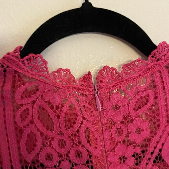 Lulus Women XS Fuchsia Lace High Neck Remarkable Short Sleeve Sheath Dress - Picture 9 of 12